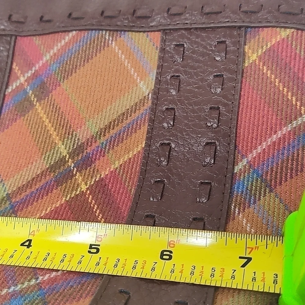 Leather and Fabric Plaid Bucket Bag - Picture 7 of 8